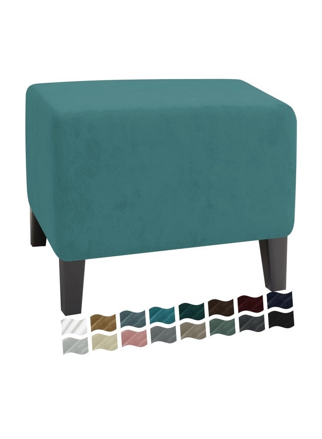 MAXIJIN Velvet Ottoman Slipcover Stretch Square Rectangle Footstool Slipcover Folding Storage Ottoman Covers for Living Room with Elastic Bottom (Ottoman Large, Peacock Blue) - Image 1
